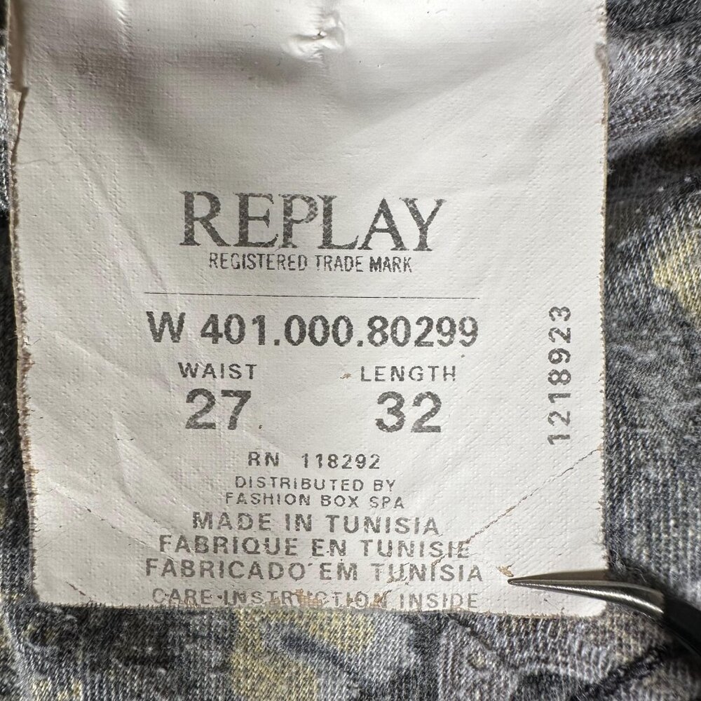 VTG Replay Jeans Men Size W27 L32 Black Skinny Cotton Blend Low Rise Denim 90s - Picture 9 of 14